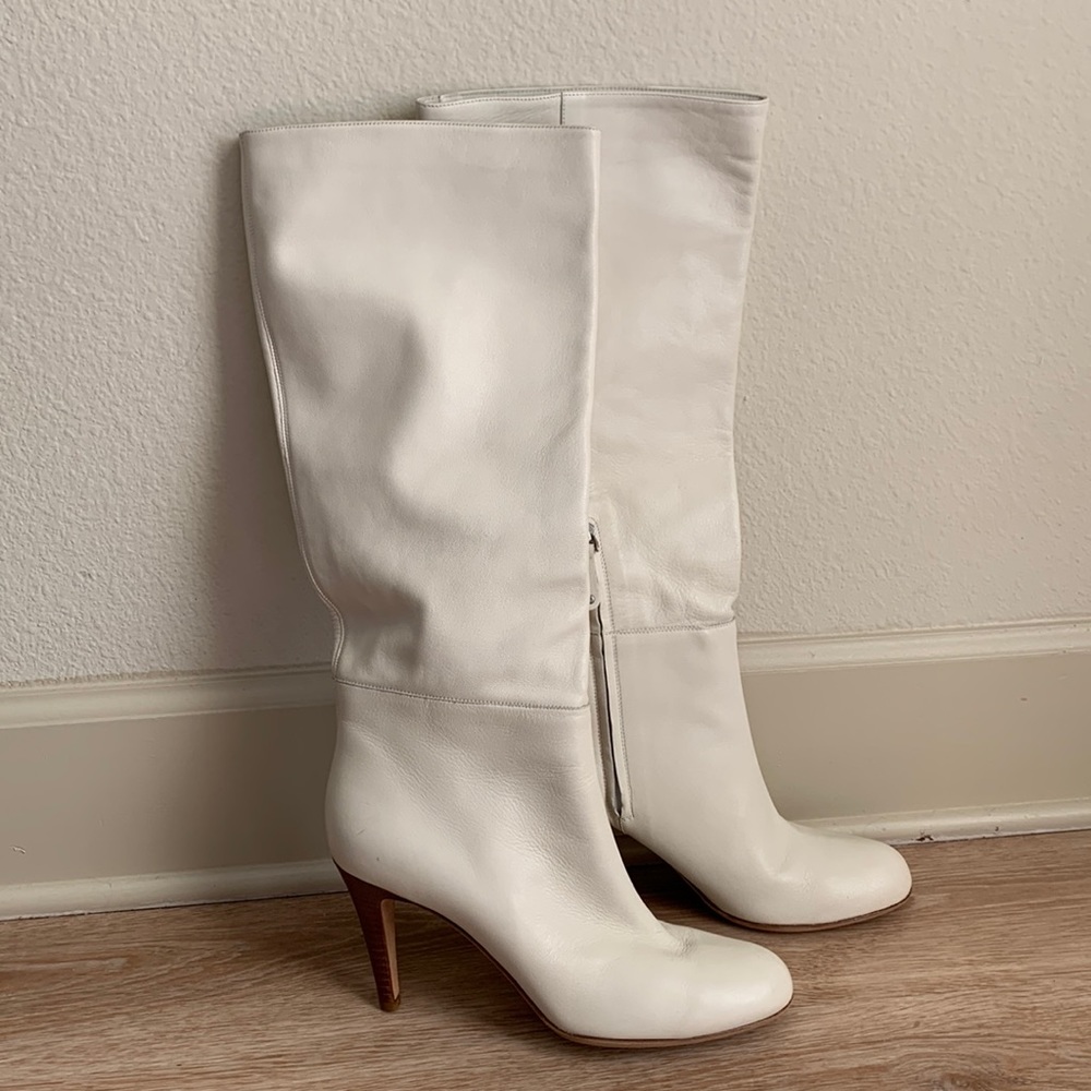 White Heeled Boots - Genuine Leather